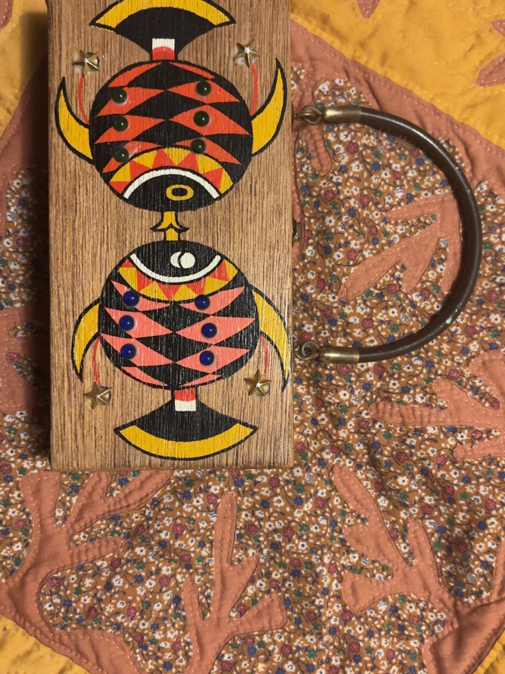 Gary Dallas signed 1960’s Hand-Painted Wooden Fish Clutch - red, Yellow & Black